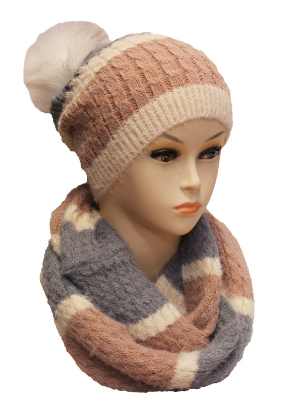 Knitted Two-Tone Hat & Scarf Set HT1803 Set