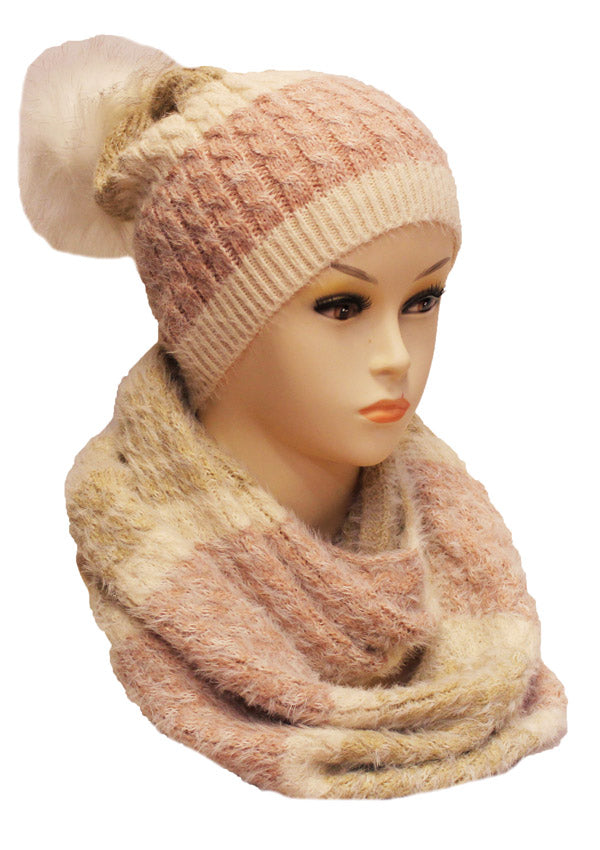 Knitted Two-Tone Hat & Scarf Set HT1803 Set