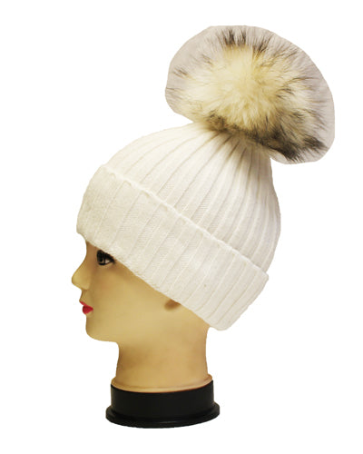 Knitted Fox Fur Pom-Pom Beanie - HT1902