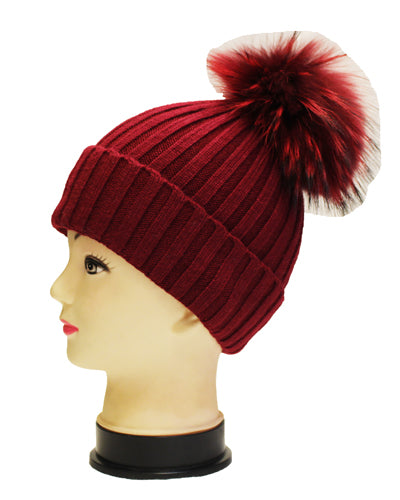 Knitted Fox Fur Pom-Pom Beanie - HT1902