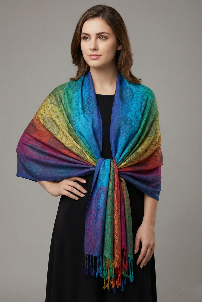 Rainbow Paisley Pashmina Shawl-BH1401