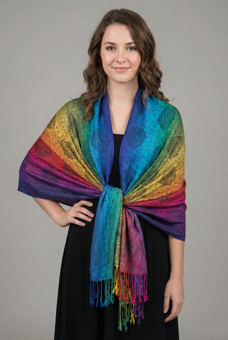 Rainbow Paisley Pashmina Shawl-BH1401