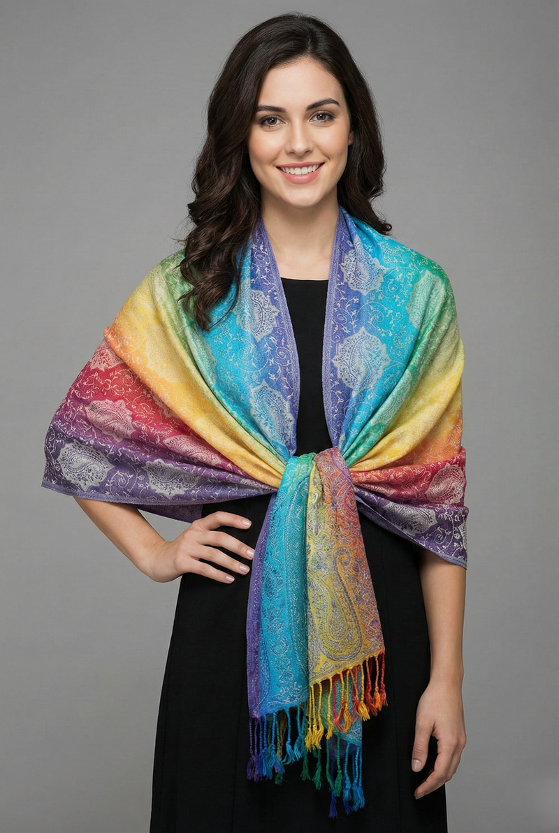 Rainbow Paisley Pashmina Shawl-BH1401