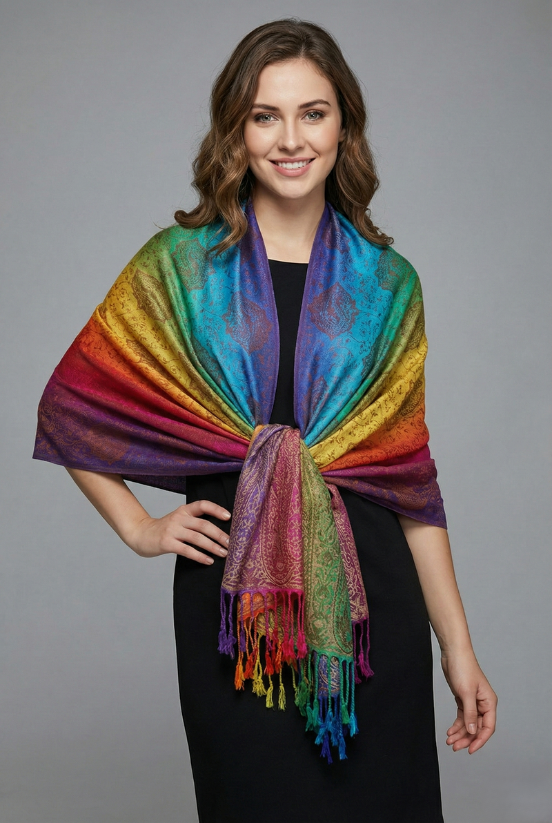 Rainbow Paisley Pashmina Shawl-BH1401