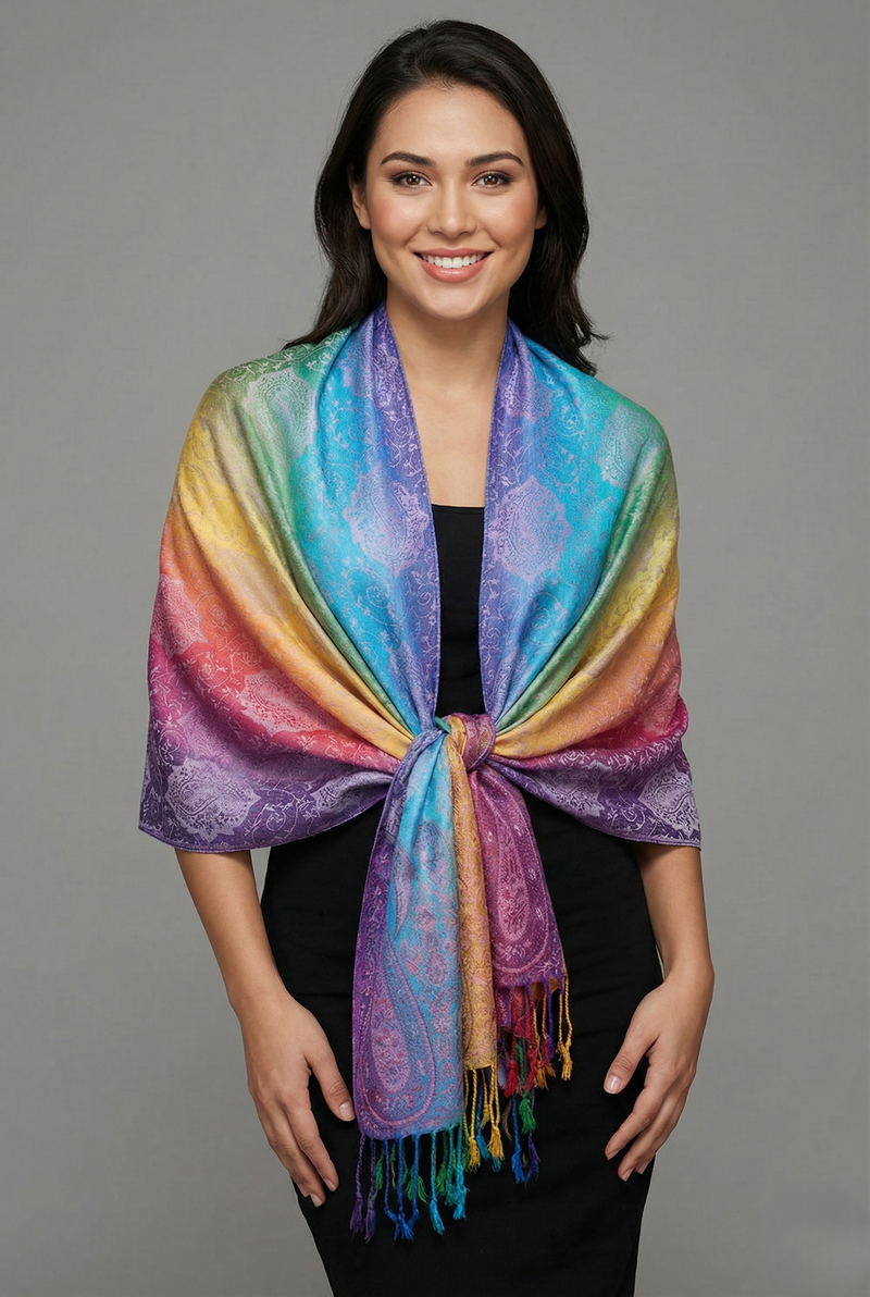 Rainbow Paisley Pashmina Shawl-BH1401