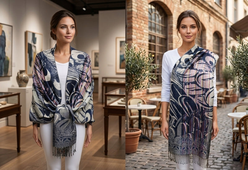 Peacock Silver Thread Pashmina-BH1503