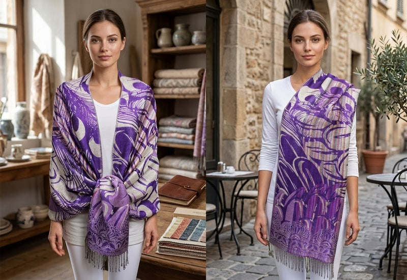 Peacock Silver Thread Pashmina-BH1503