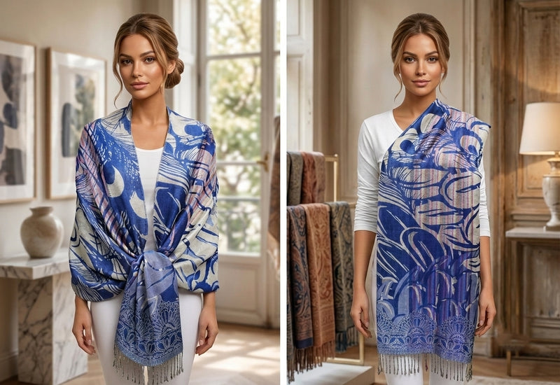 Peacock Silver Thread Pashmina-BH1503