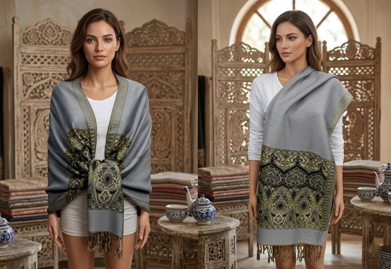 Elegant Gold Thread Pashmina-BH1505