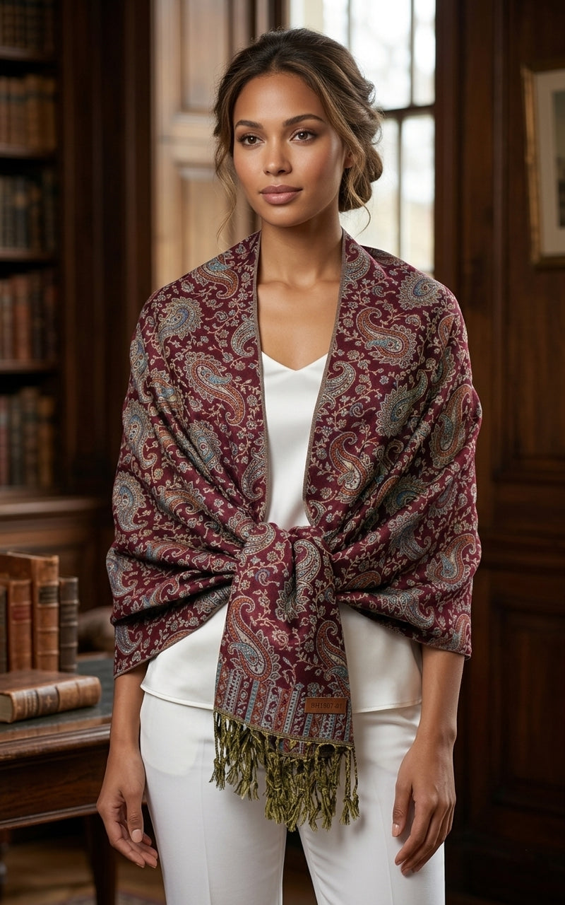 Paisley Pashmina Shawl with Fringe-BH1507
