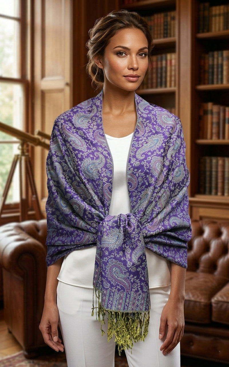 Paisley Pashmina Shawl with Fringe-BH1507
