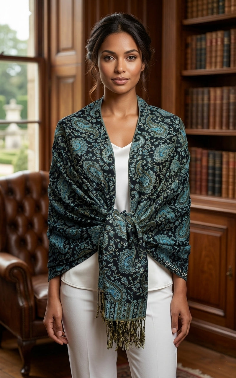 Paisley Pashmina Shawl with Fringe-BH1507