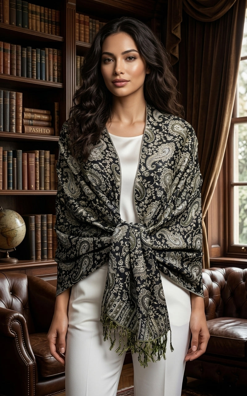 Paisley Pashmina Shawl with Fringe-BH1507