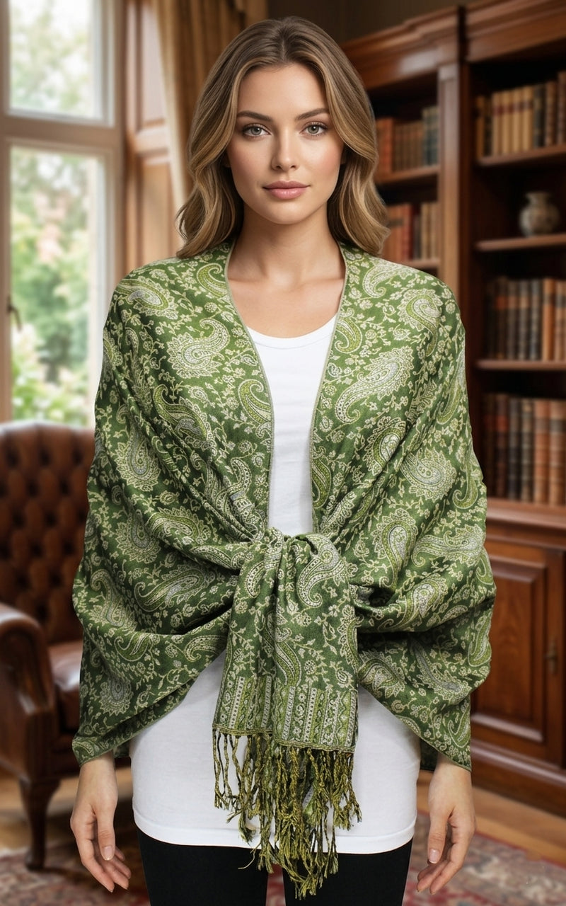 Paisley Pashmina Shawl with Fringe-BH1507