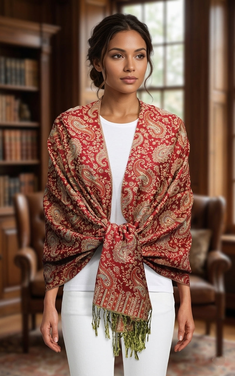 Paisley Pashmina Shawl with Fringe-BH1507