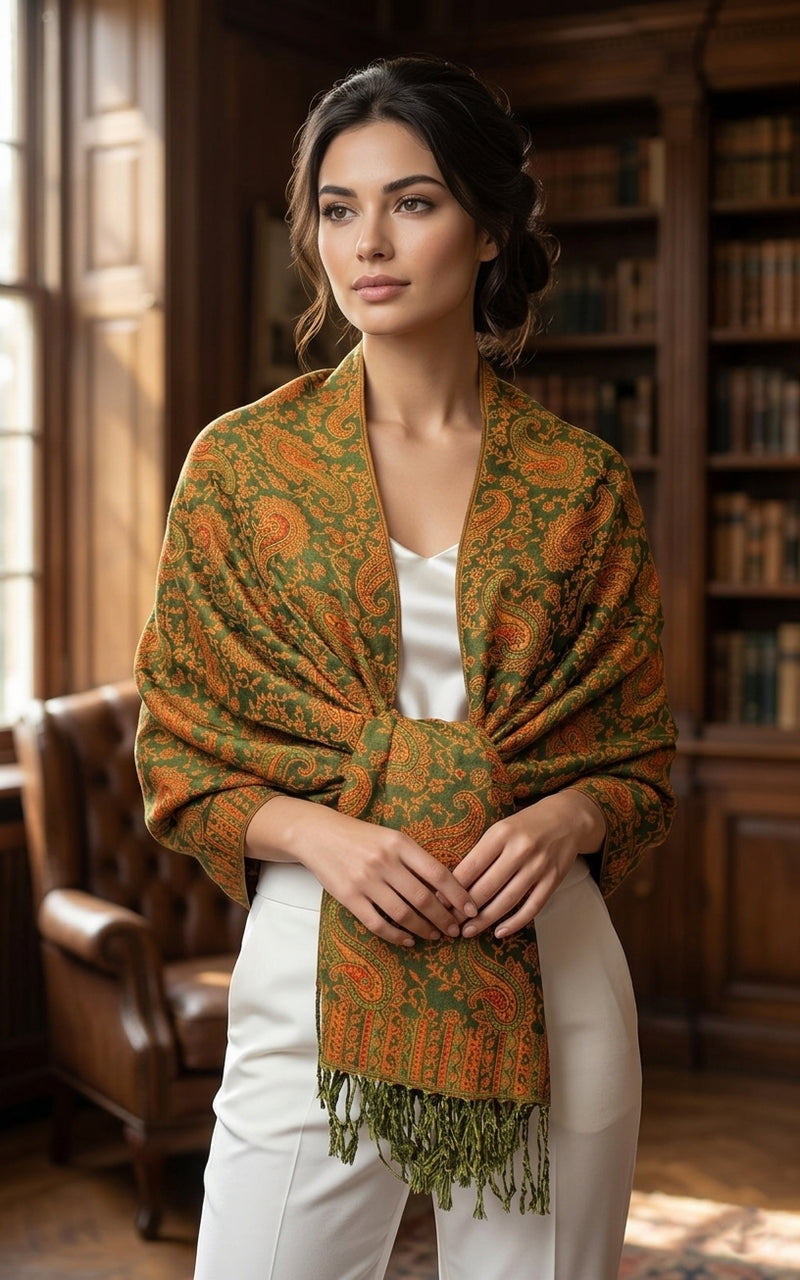 Paisley Pashmina Shawl with Fringe-BH1507