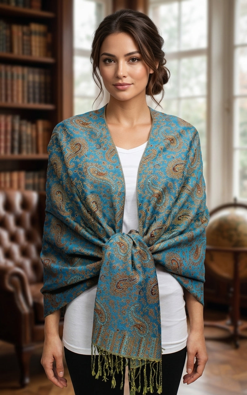 Paisley Pashmina Shawl with Fringe-BH1507