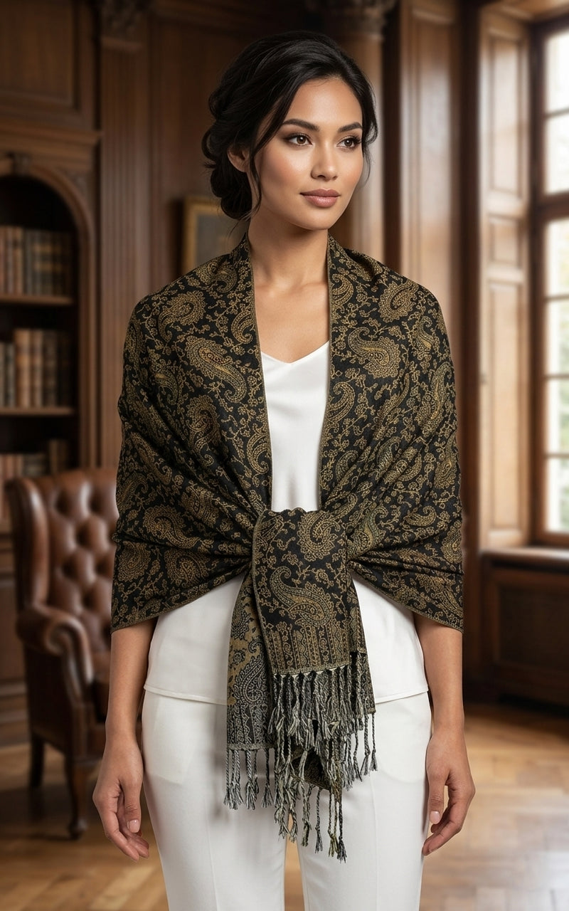 Paisley Pashmina Shawl with Fringe-BH1507