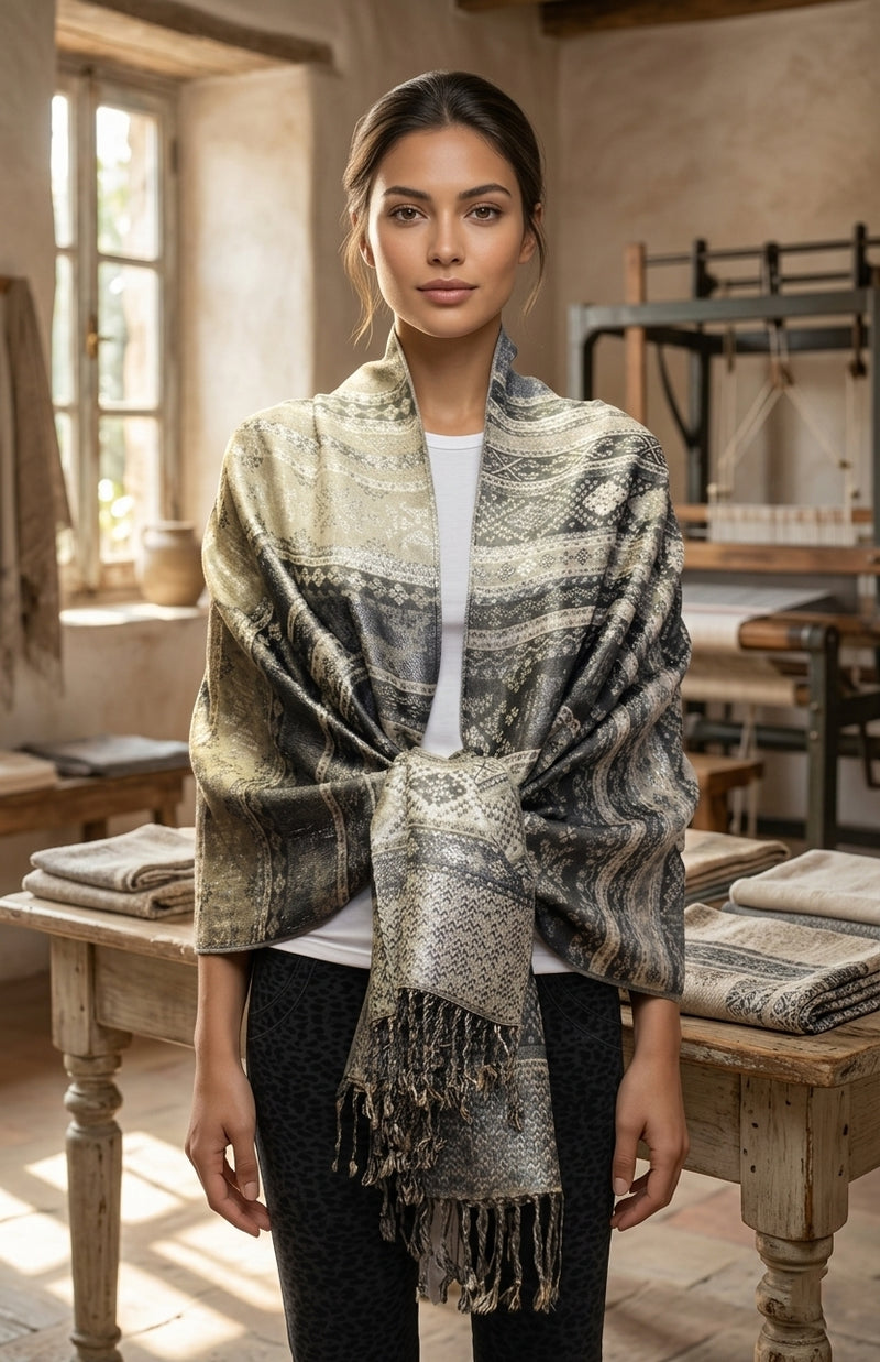 Shimmering Silver Thread Pashmina-BH1805