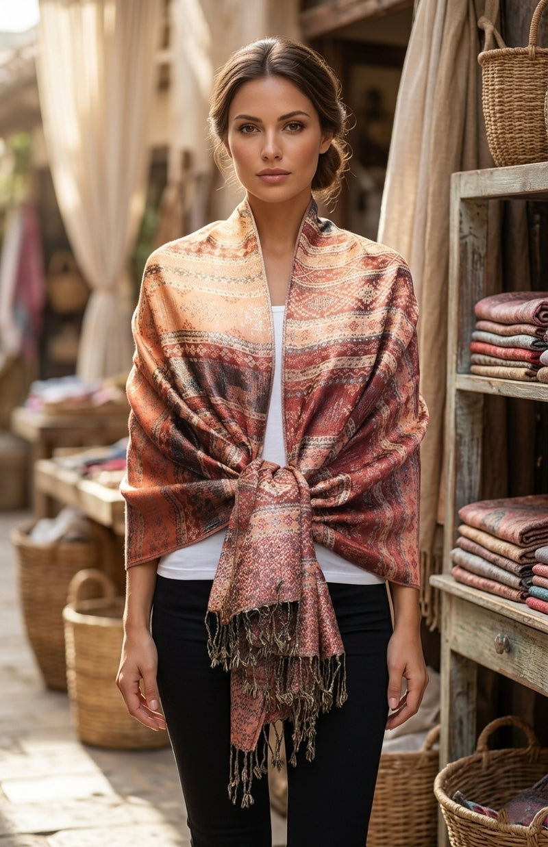 Shimmering Silver Thread Pashmina-BH1805