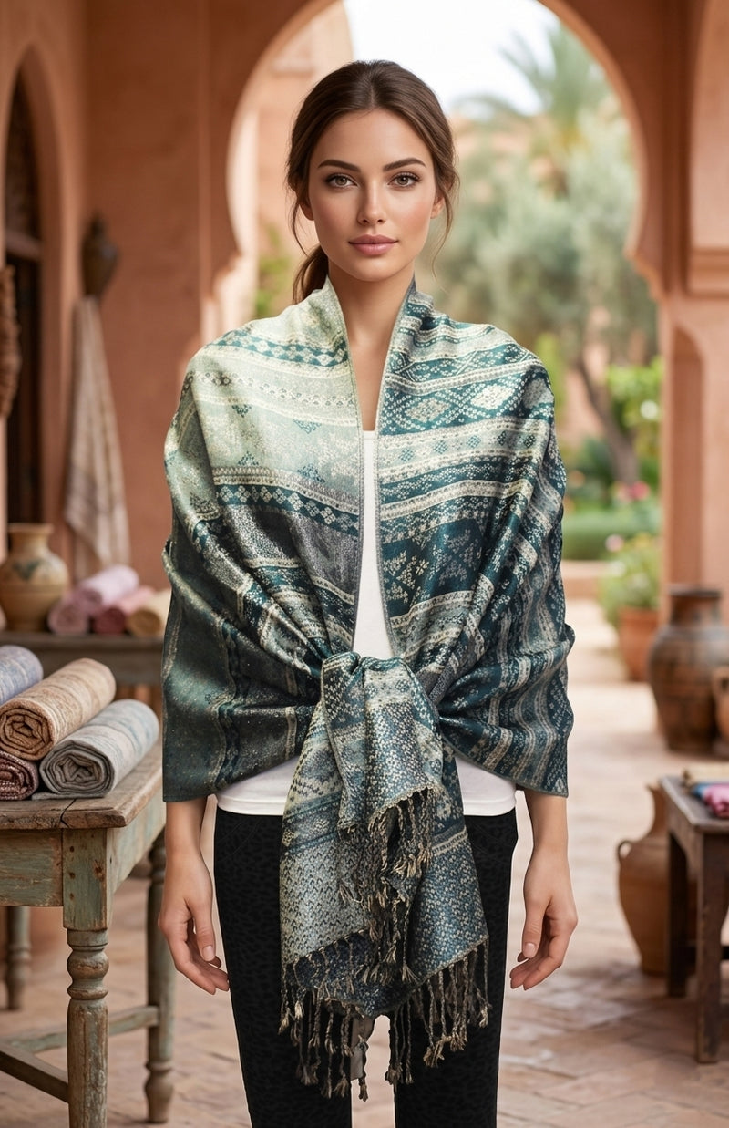 Shimmering Silver Thread Pashmina-BH1805