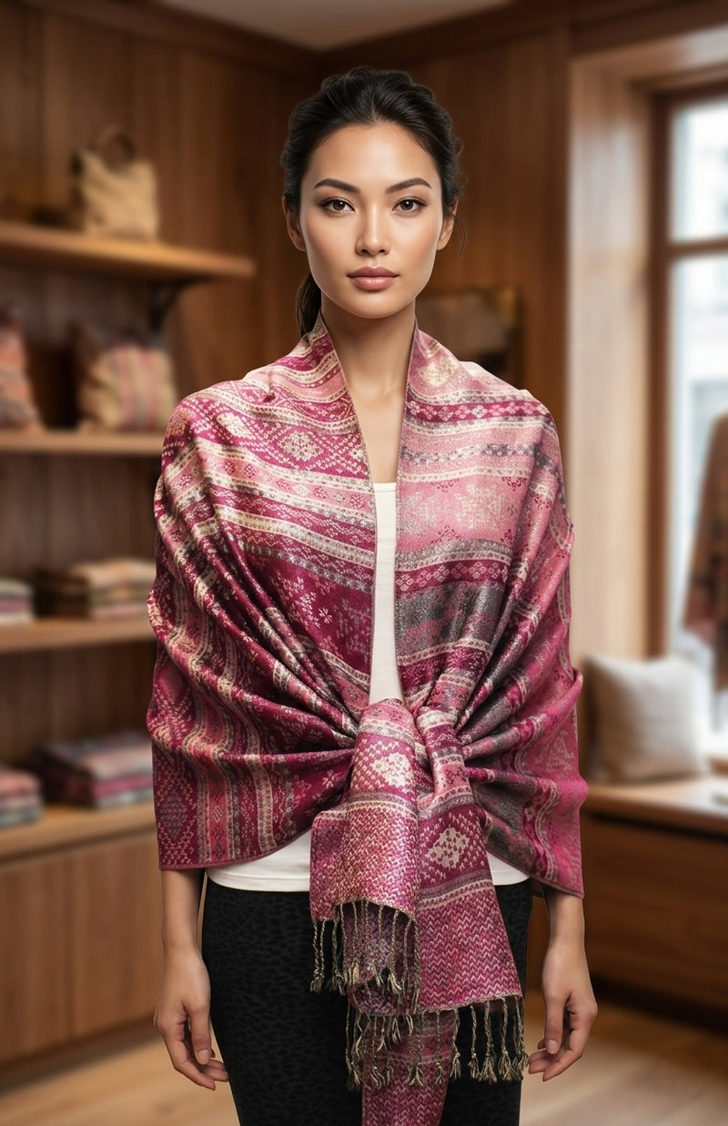 Shimmering Silver Thread Pashmina-BH1805