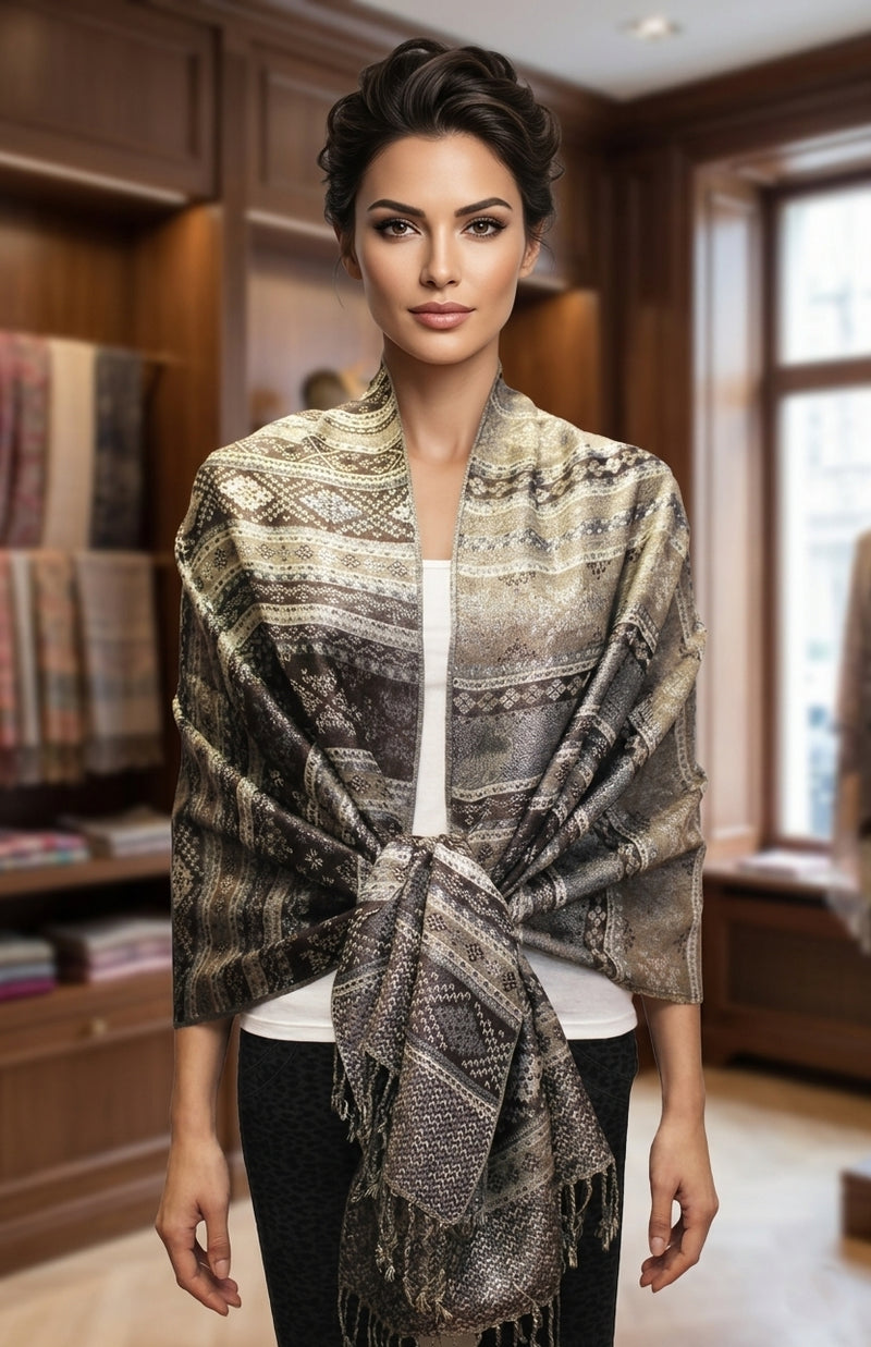 Shimmering Silver Thread Pashmina-BH1805