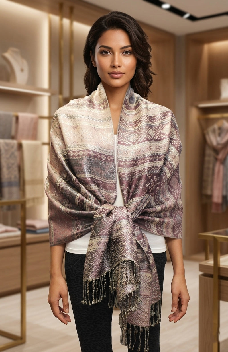 Shimmering Silver Thread Pashmina-BH1805