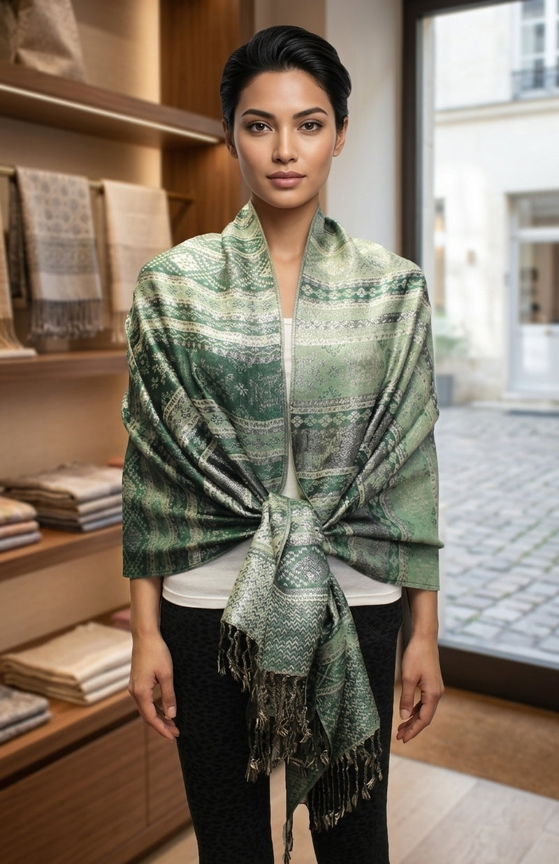 Shimmering Silver Thread Pashmina-BH1805
