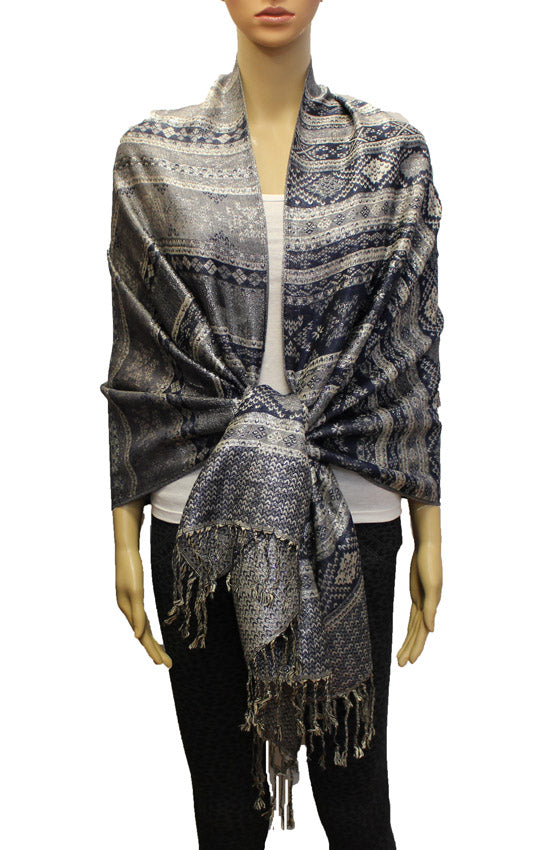 Shimmering Silver Thread Pashmina-BH1805
