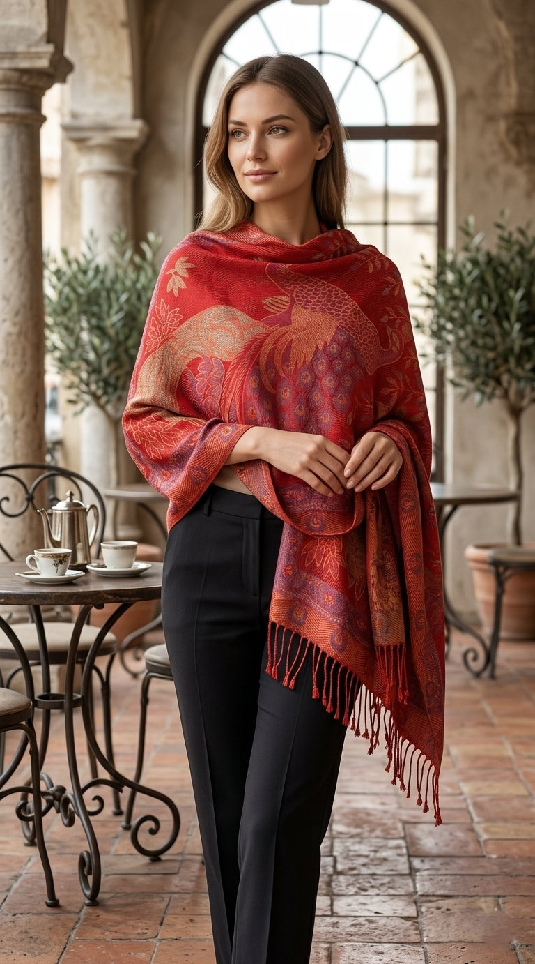 Elegant Peacock Pashmina Shawl-BH1905