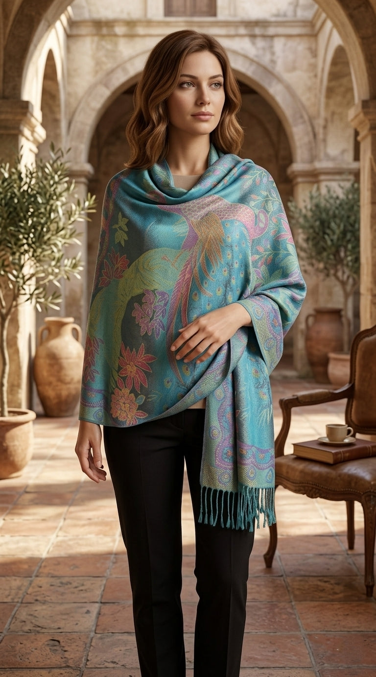 Elegant Peacock Pashmina Shawl-BH1905