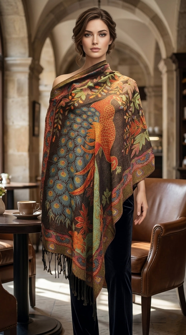 Elegant Peacock Pashmina Shawl-BH1905