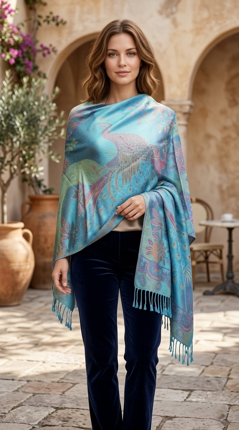 Elegant Peacock Pashmina Shawl-BH1905