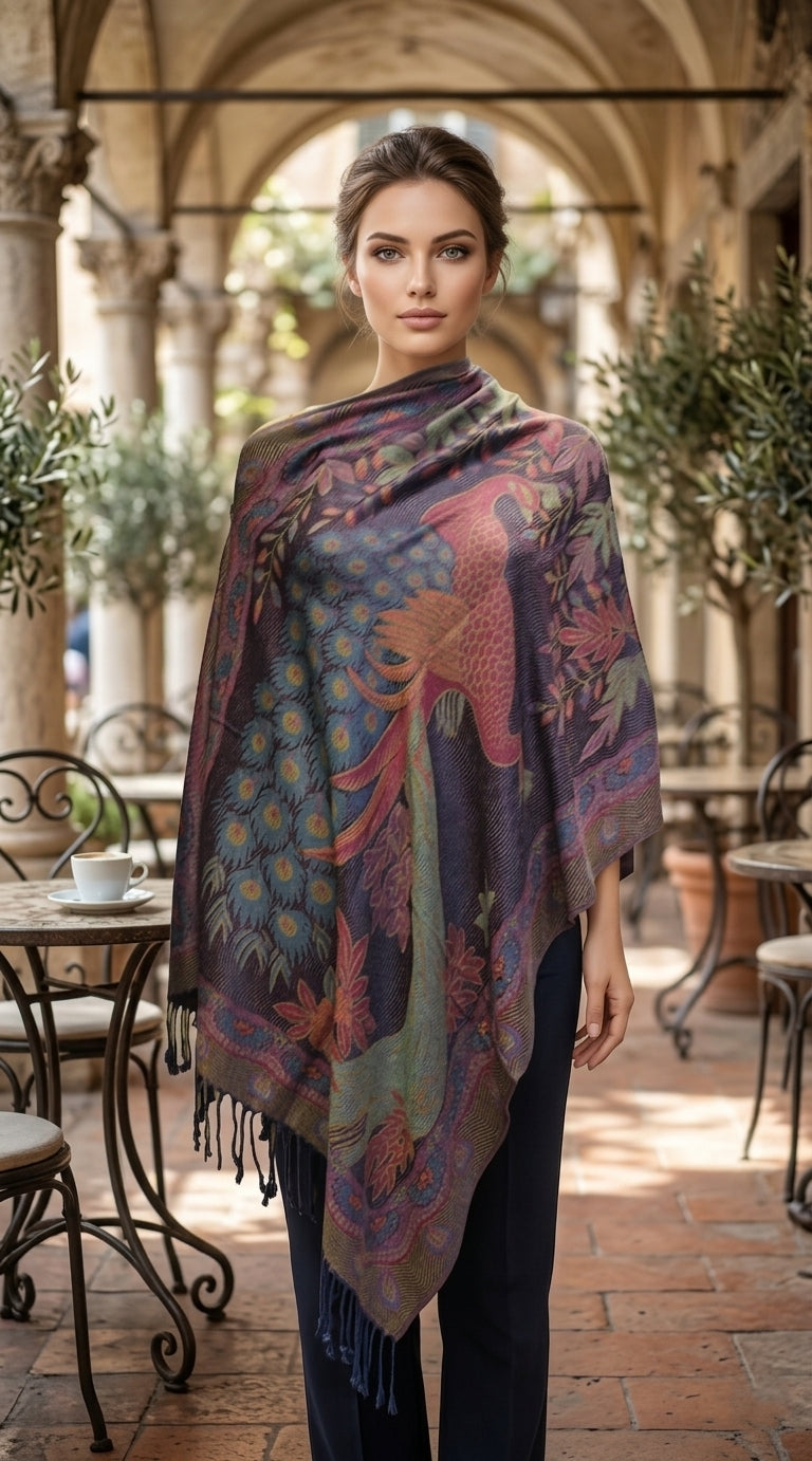 Elegant Peacock Pashmina Shawl-BH1905