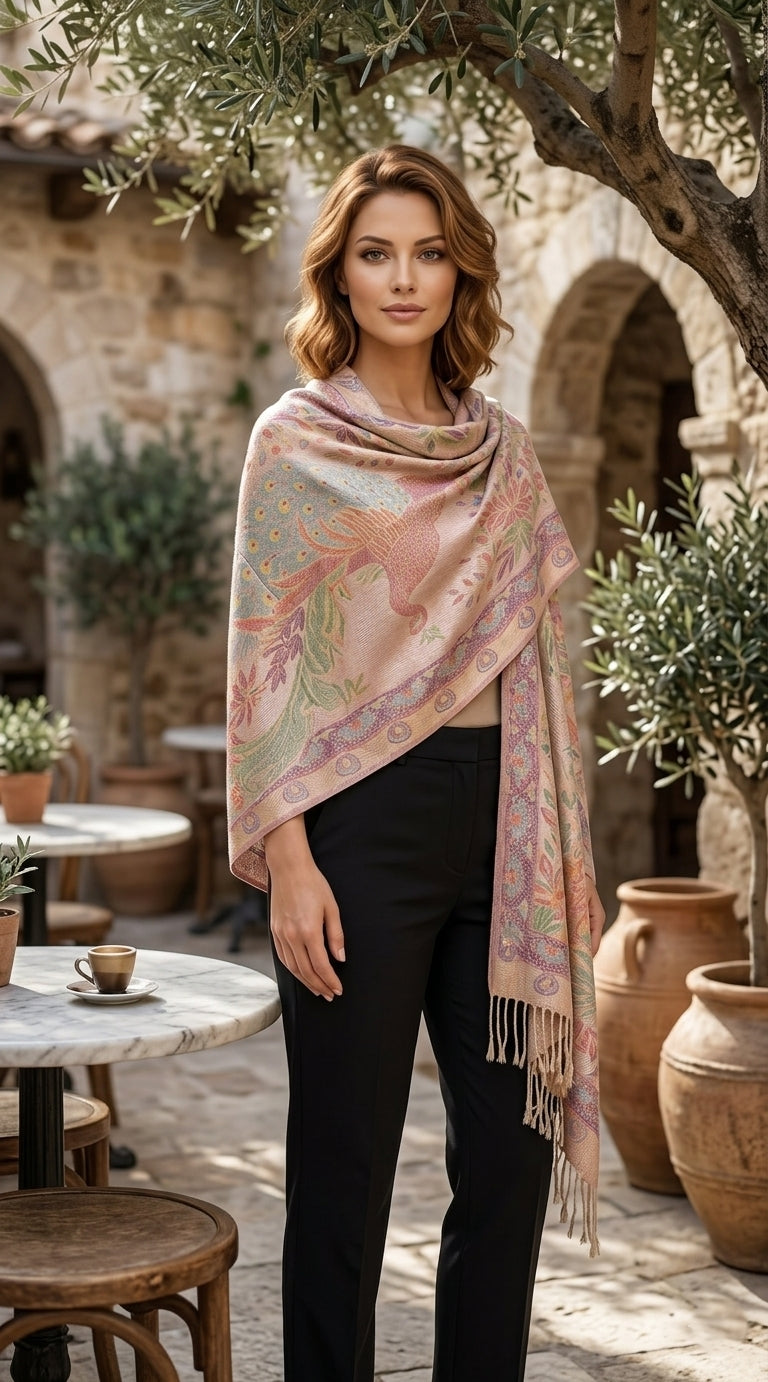 Elegant Peacock Pashmina Shawl-BH1905