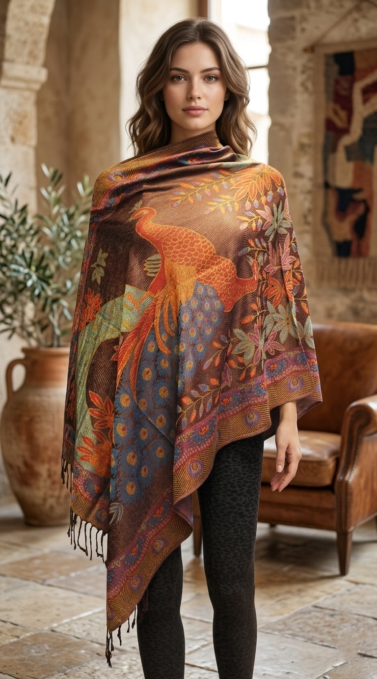 Elegant Peacock Pashmina Shawl-BH1905