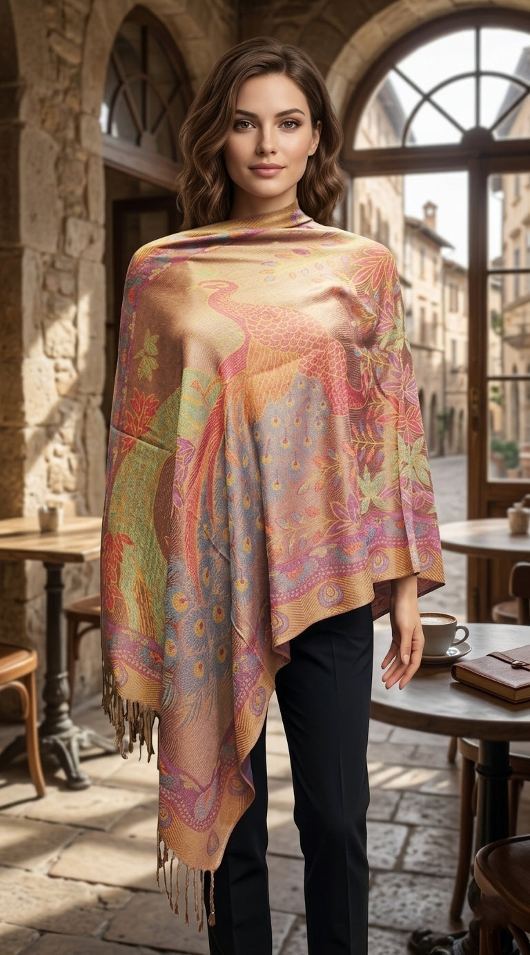 Elegant Peacock Pashmina Shawl-BH1905