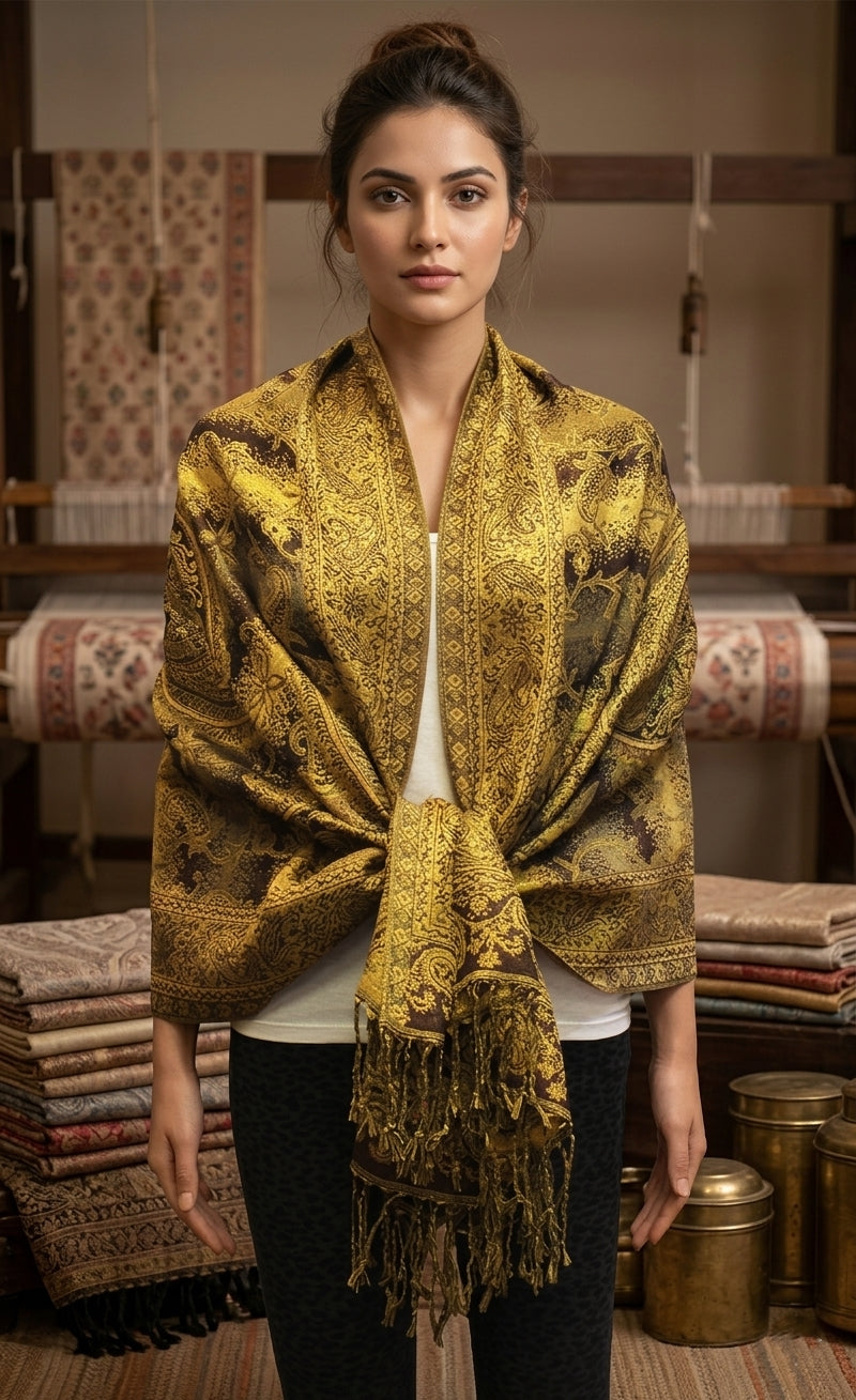 Colorful Paisley Pashmina with Gold Threads-BH1908