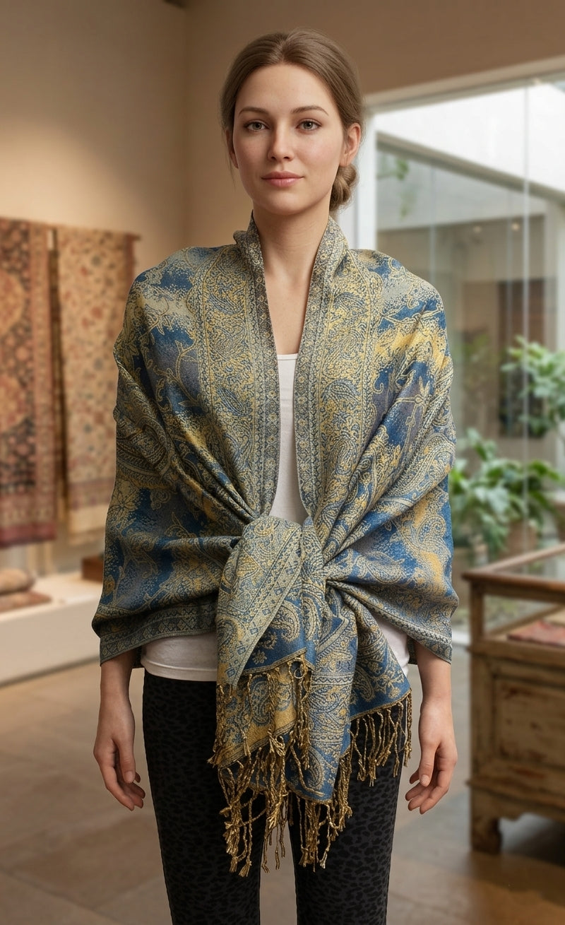 Colorful Paisley Pashmina with Gold Threads-BH1908