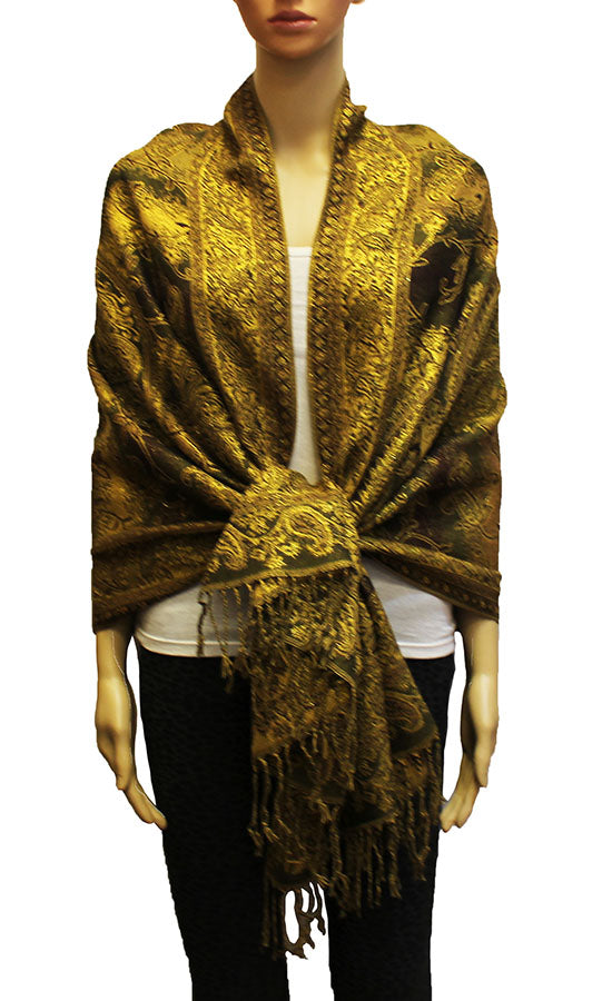 Colorful Paisley Pashmina with Gold Threads-BH1908
