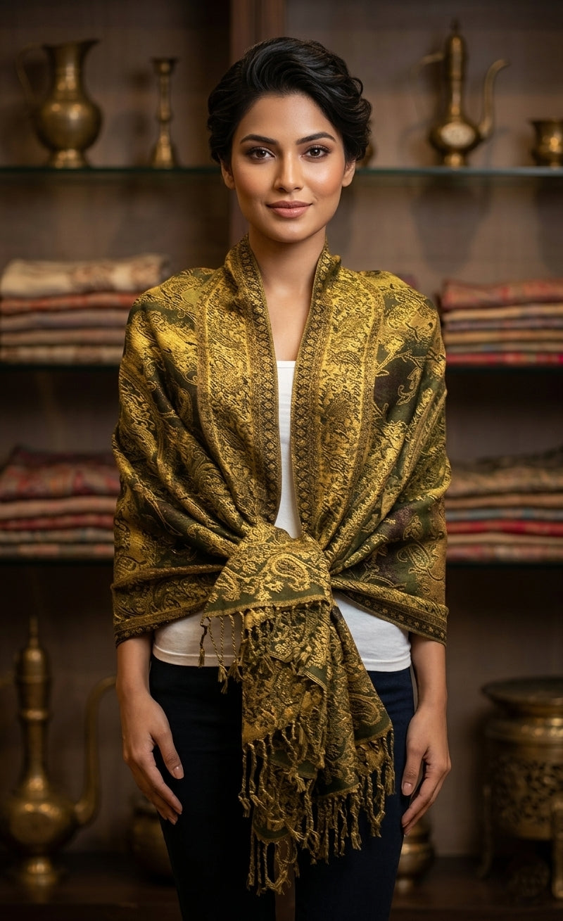 Colorful Paisley Pashmina with Gold Threads-BH1908