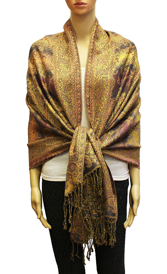 Colorful Paisley Pashmina with Gold Threads-BH1908