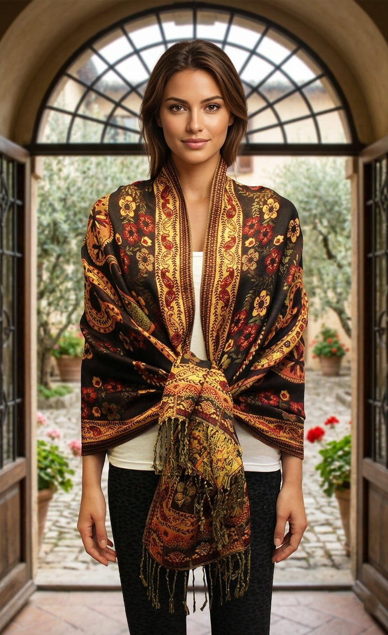 Elegant Shine Gold Paisley ShawlBH1909