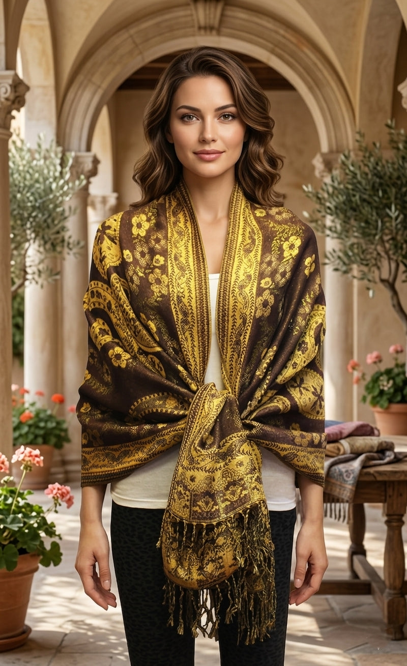 Elegant Shine Gold Paisley ShawlBH1909