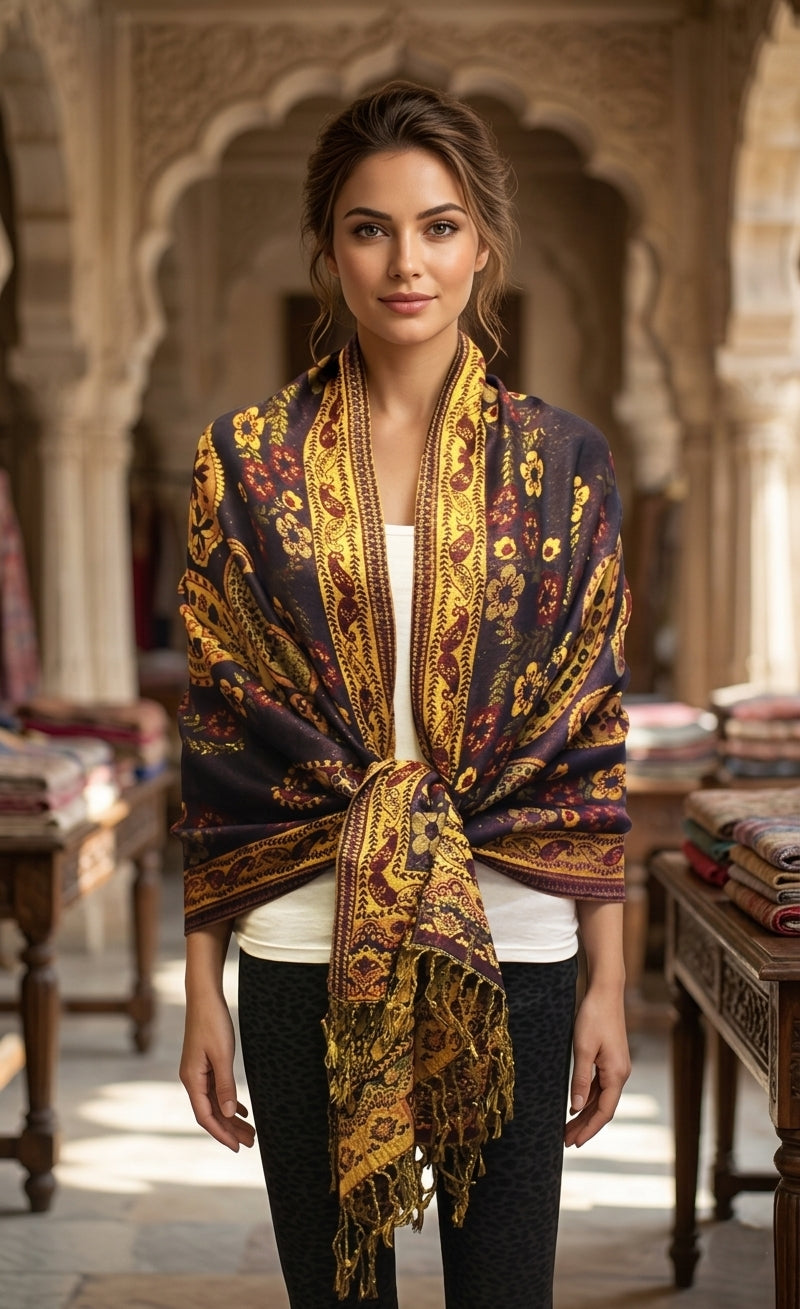 Elegant Shine Gold Paisley ShawlBH1909