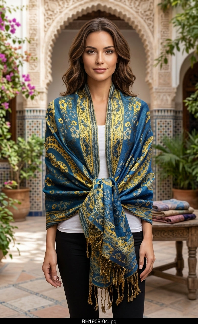 Elegant Shine Gold Paisley ShawlBH1909