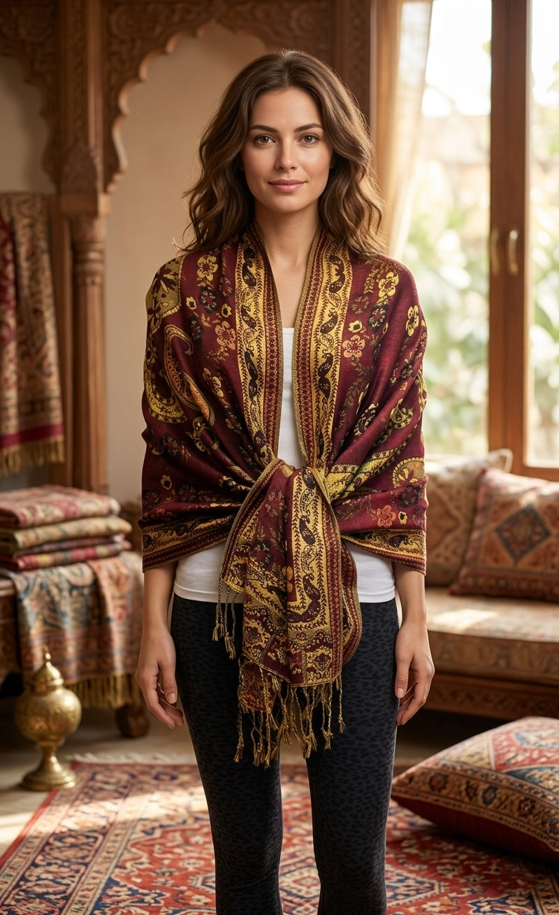 Elegant Shine Gold Paisley ShawlBH1909