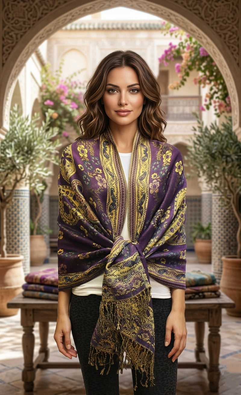 Elegant Shine Gold Paisley ShawlBH1909