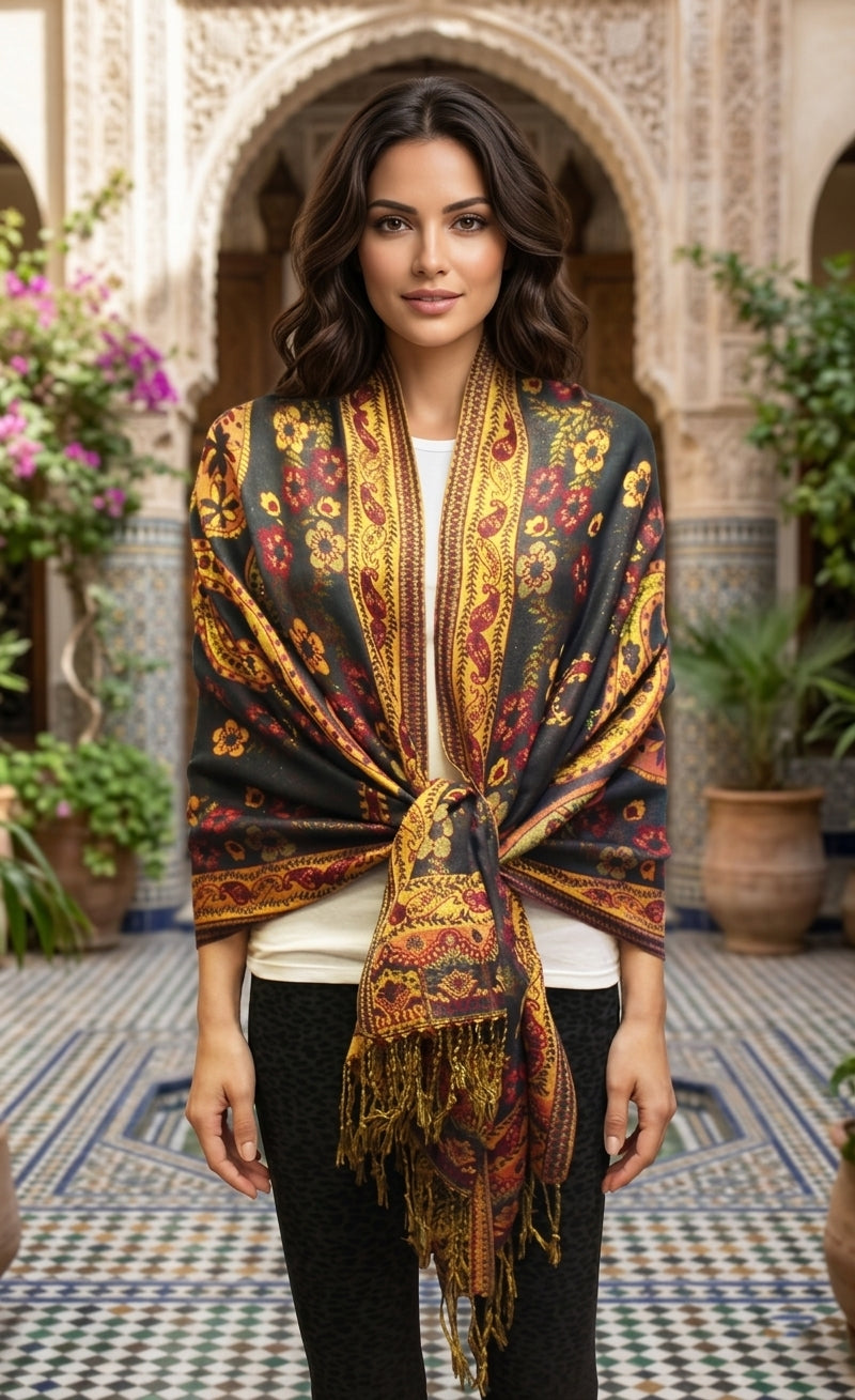 Elegant Shine Gold Paisley ShawlBH1909